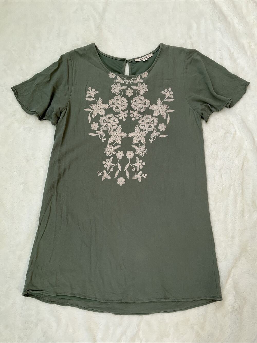 Francesca's Mi Ami Women's Tunic Top Dress Sage Green Short Sleeve M Cottagecore